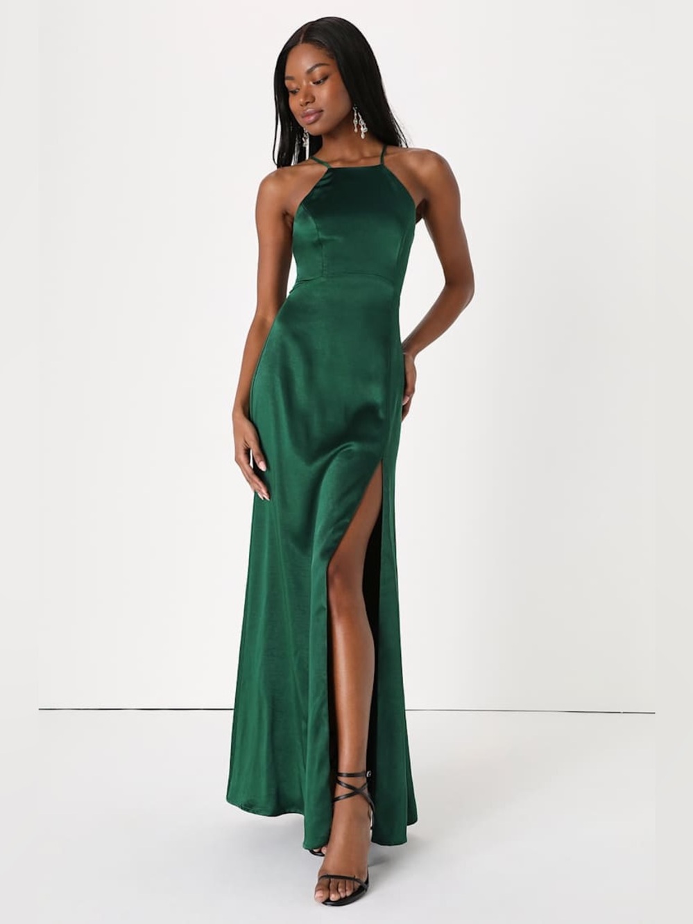 Lulus Born to Captivate Forest Green Satin Backless Maxi Dress Size XS NWT